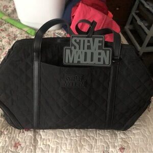 Steve Madden Black Duffel Bag with Textured Fabric and Raised Logo